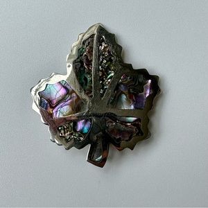 Vintage Alpaca Mexico Abalone MOP Shell Maple Leaf Brooch/Pendant